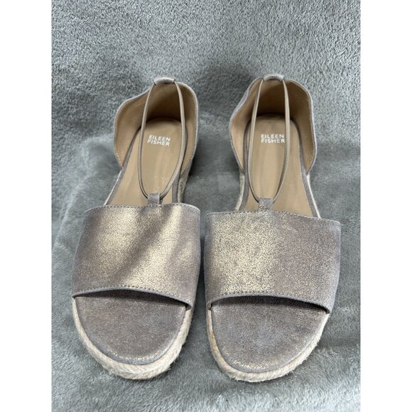 Eileen Fisher Women’s Espadrille Sandals 9.5 Gold Leather Fisherman Flats Strap - Picture 2 of 7